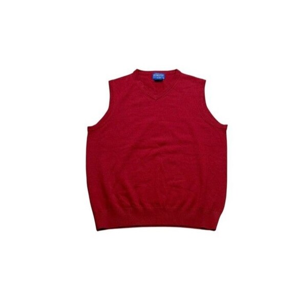 Pendleton Merino Wool Sweater Vest Men's Size Large Red V-Neck Knit Top Preppy - Picture 1 of 6
